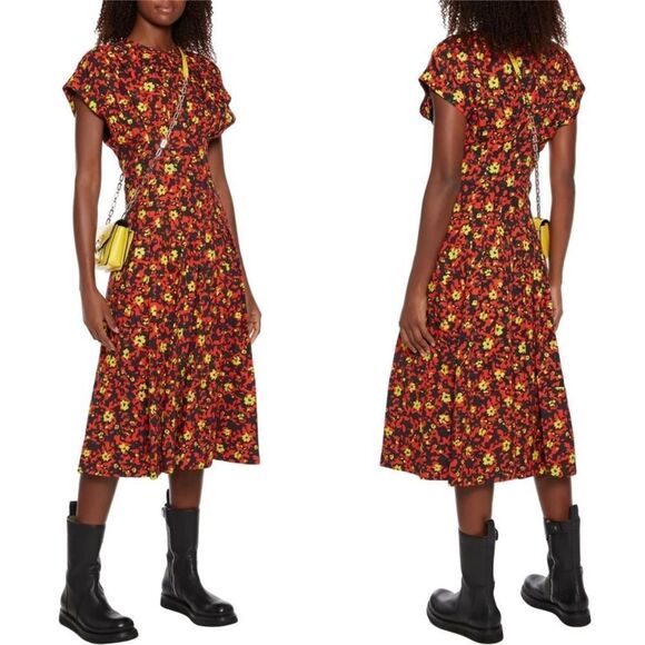 PROENZA SCHOULER- Pintucked-waist Pleated Floral-print Midi Crepe 4 NWT $1806